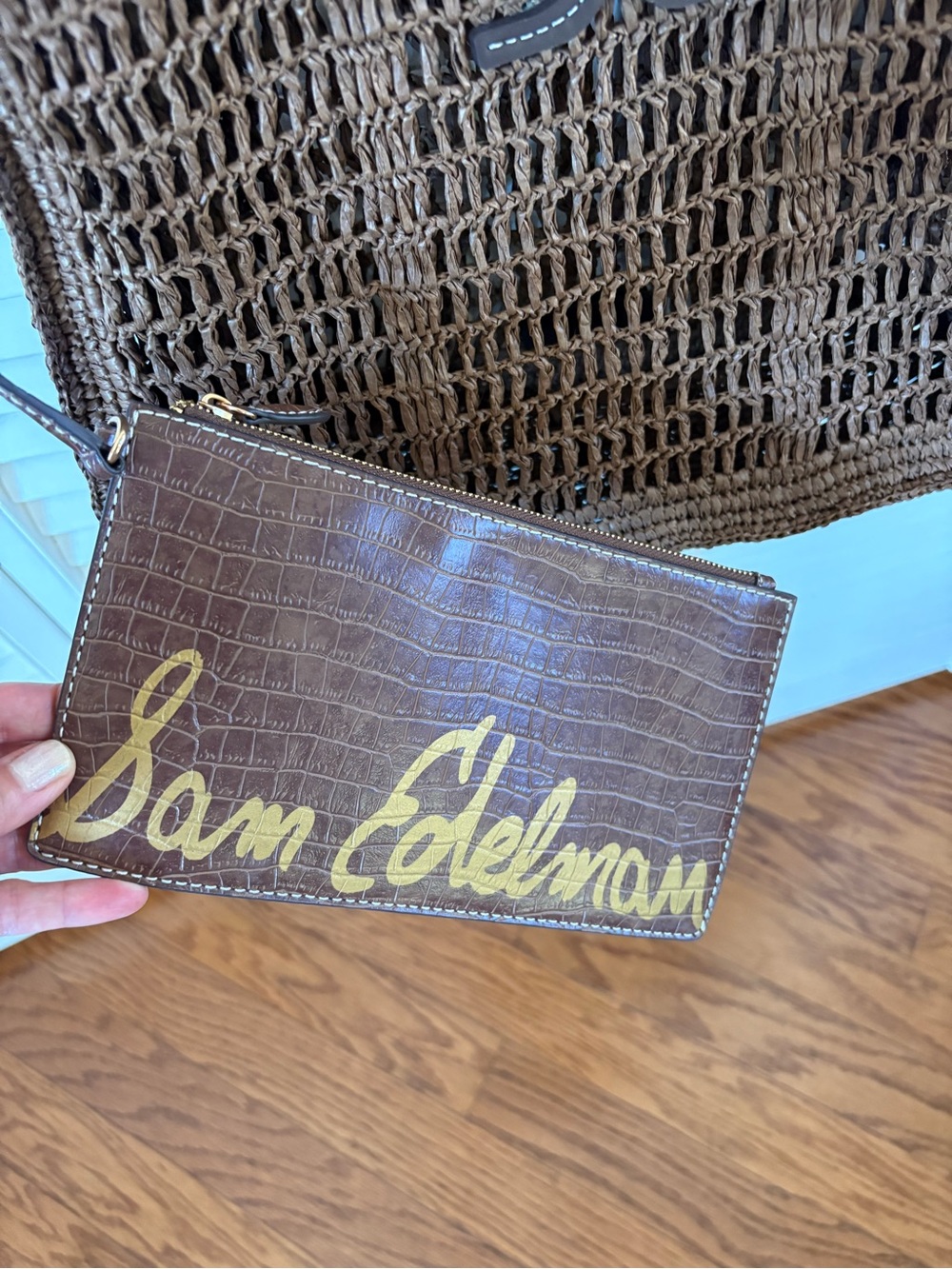 Sam Edelman Brown Woven Tote with Dark Brown Leather Straps - Picture 2 of 7